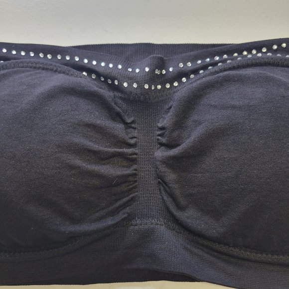 BLACK Strapless Padded Tube Top Sequin Bandeau Sparkly Crop Top One Size - New - Picture 7 of 14